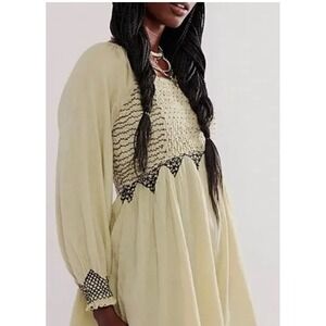 Free People What A Feeling Tunic Top M Ivory‎ Boho Babydoll Hippie Retro #DD13-1